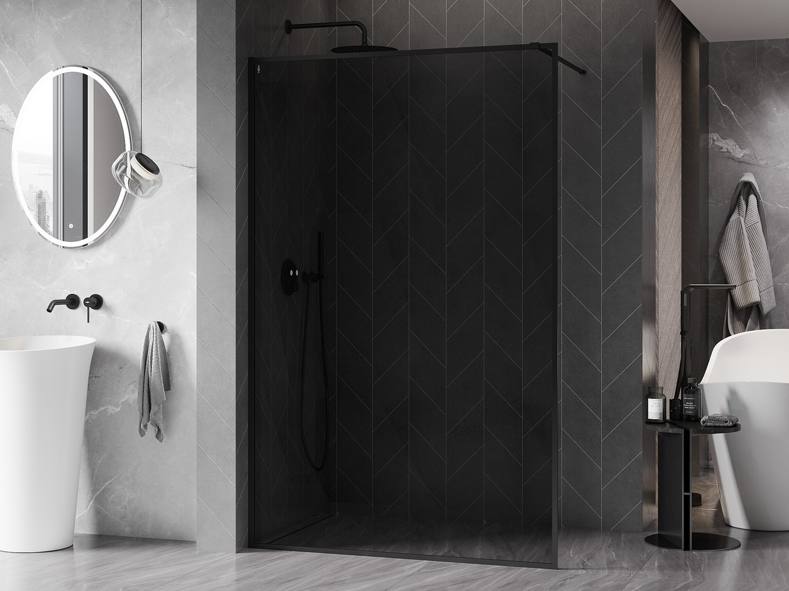 Mexen Kioto-F ścianka prysznicowa Walk-in z ramką 120 x 202 cm, grafit 8 mm, czarna - 800-120-104-70-40